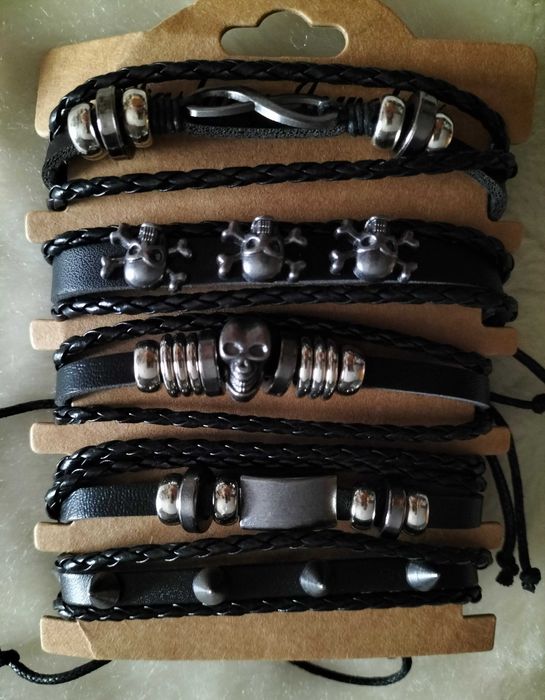 Conjunto de 5 Pulseiras de couro Rock/gótico - PORTES GRÁTIS
