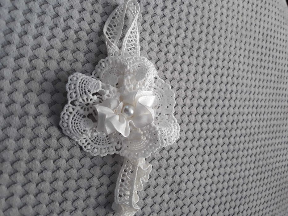 sukienka do chrztu, opaska, skarpetki