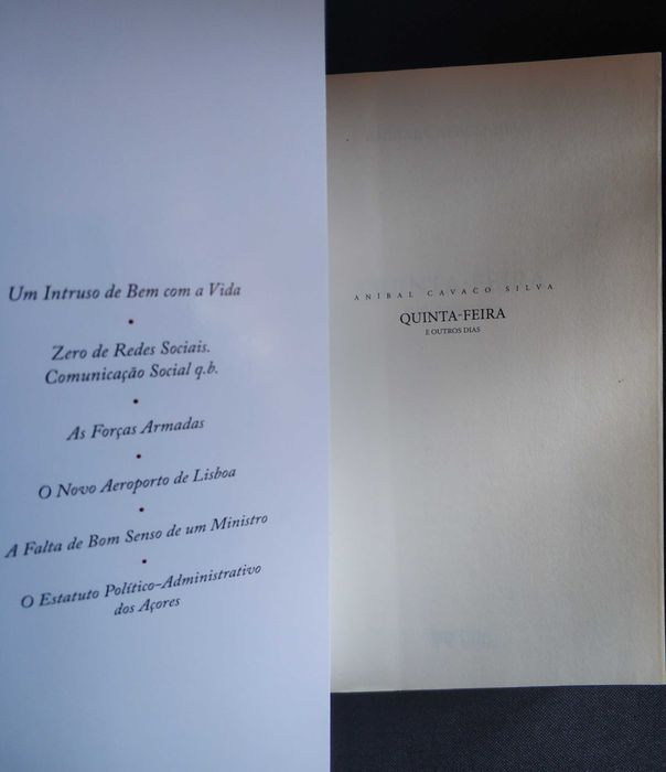 Livro "Quinta Feira e Outros Dias, Volume 1" - Cavaco Silva