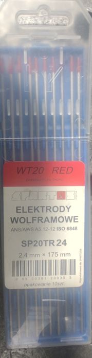 Elektrody wolframowe , 2,4 , czerwone wt20 , spartus , tig