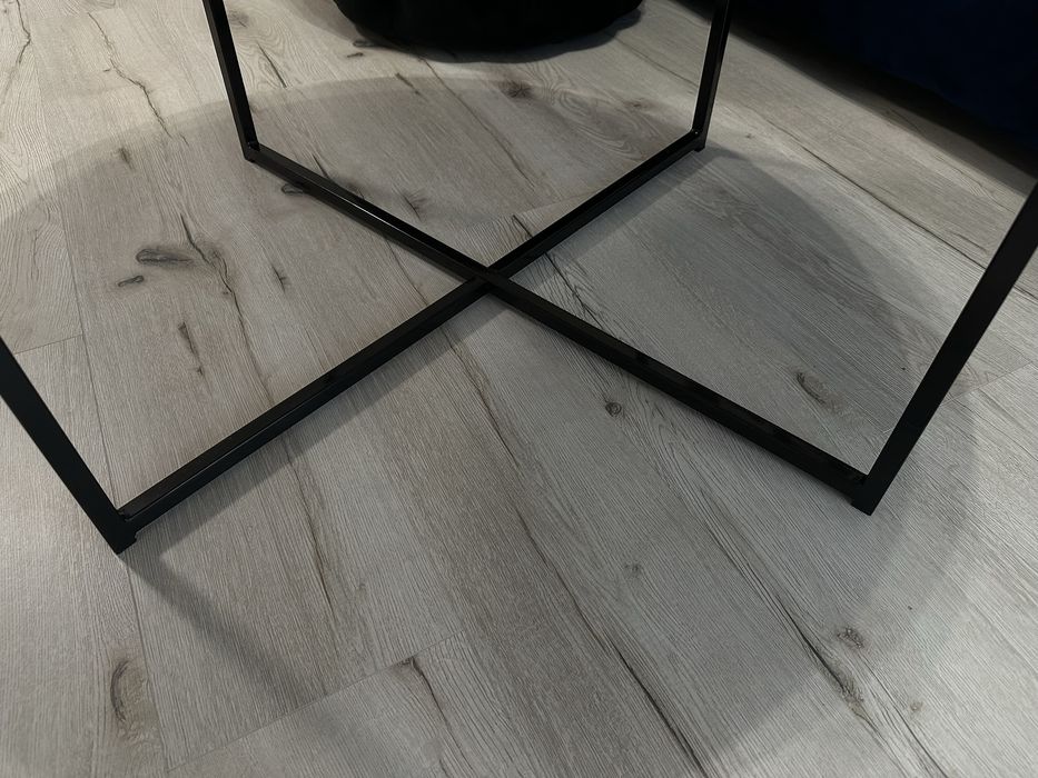 Stolik kawowy alisma okrągły czarny/imitacja marmur ze szklanym blatem