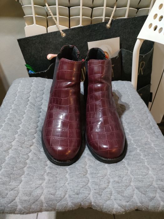 Bordowe damskie botki