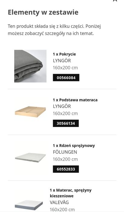 Nowe -40% Ceny łóżko kontynentalne LYNGÖR + materac VALEVAG Ikea spręż