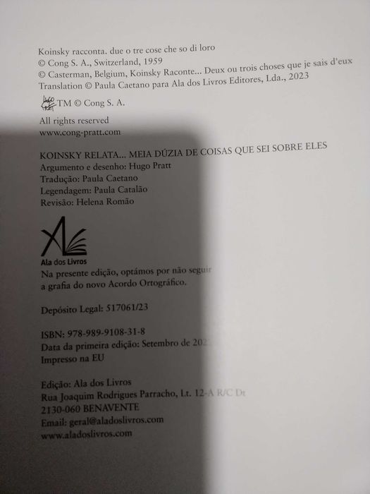 BD Hugo Pratt: Koinsky Relata... - Em Estado Novo - Envio Grátis