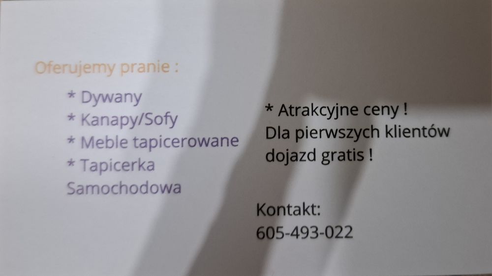 Pranie kanapy/sofy/dywany dojazd