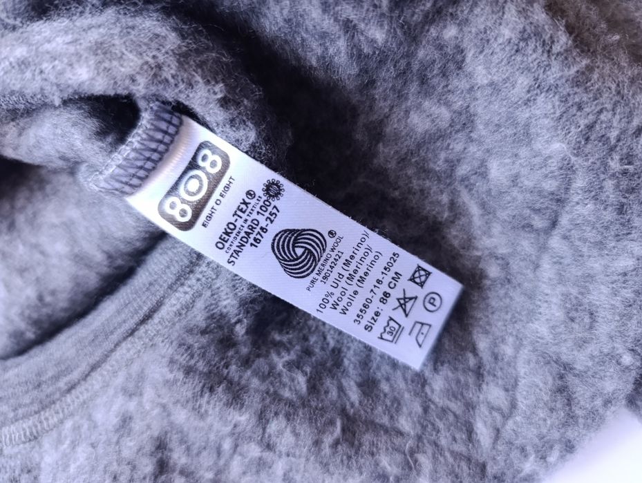 Szary kombinezon puchacz merino wełna ull wool wolle lana volna