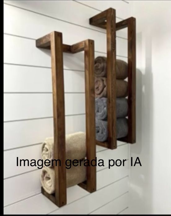 Suporte de Toalhas de parede em Madeira Maciça de nogueira