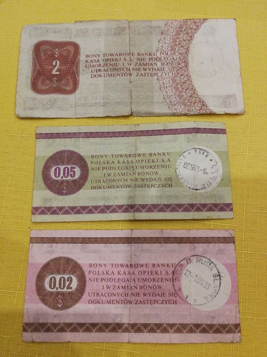 Bon towarowy 2 dolary, 5 centów, 2 centy 1979 r.