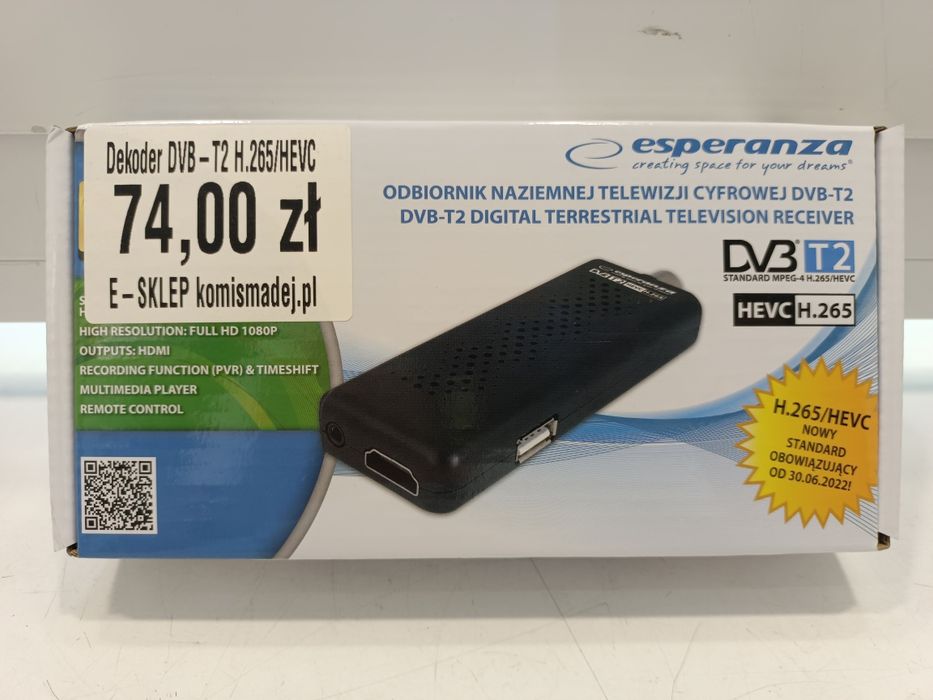 NOWY tuner do telewizji DVB-T2 HEVC H.265 EV109R Komis Madej Sosnowiec
