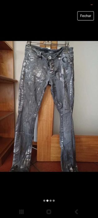Calças elásticas, metalizadas,tamanho 34,Glüen,novas