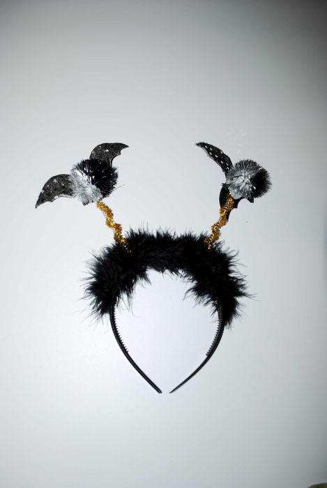 Шикарный Обруч черный пух серебристый хеллоуин новогодний блестит