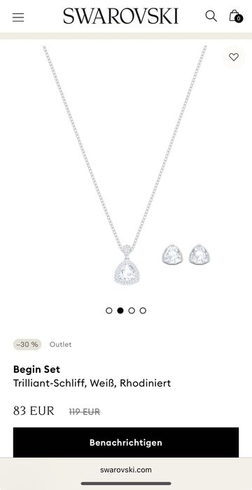Swarovski набор серьги пусеты гвоздики и цепочка с кулоном. Оригинал!