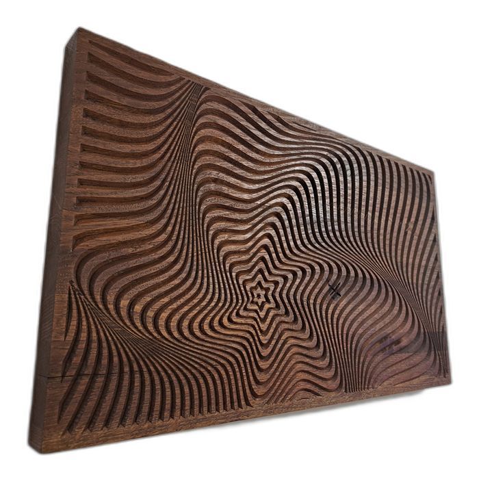 Abstrakcyjna dekoracja z drewna 3D 53 × 31 cm – hipnotyczny wzór