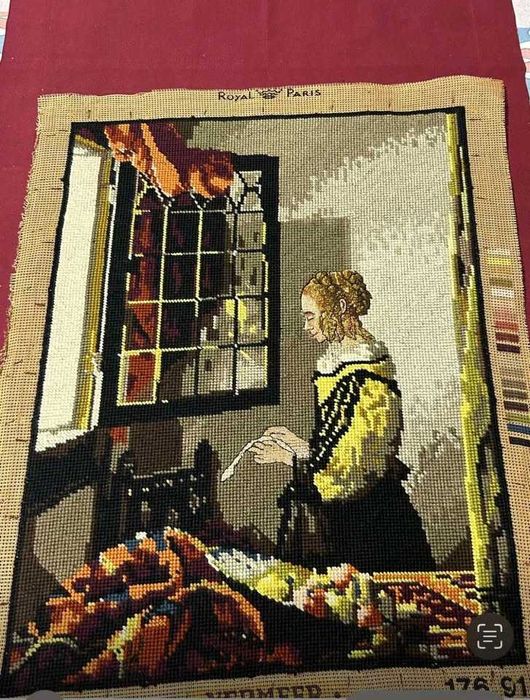 Tela bordada à mão. Reprodução da pintura de Johannes Vermeer