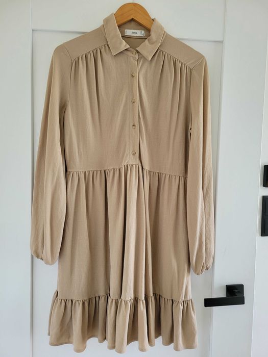 Mango - beżowa sukienka, stan bdb, r.S