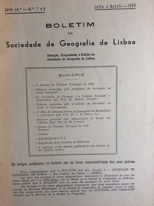 Boletim da Sociedade de Geografia de Lisboa. - , 1950. Ver sumário