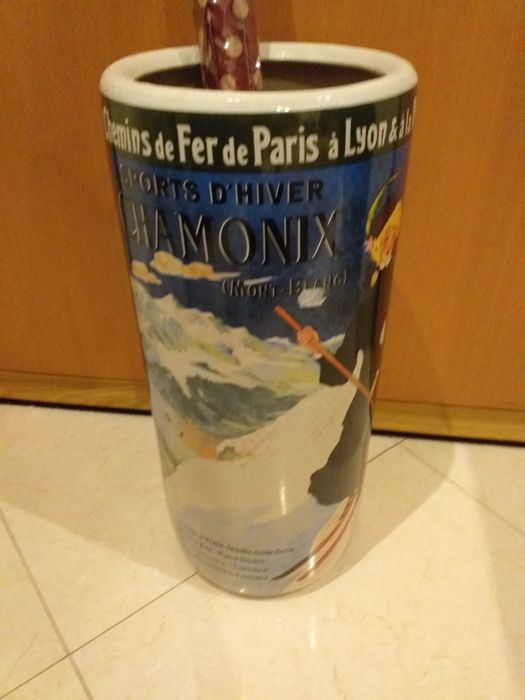 Bengaleiro 46cm,suporte guarda chuva cerâmica GATO PRETO,Sports d hiver Chamonix Mont Blanc,peça original pesada,veja zonas
