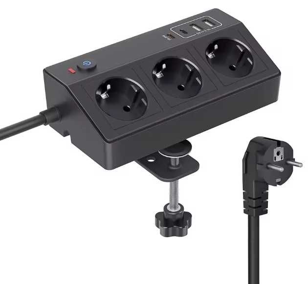 Listwa zasilająca 3 gniazda 2xUSB A i 1xUSB C PD 20W