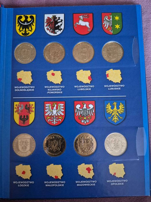 Zestaw monet 2 zł herby 16 województw w klaserze