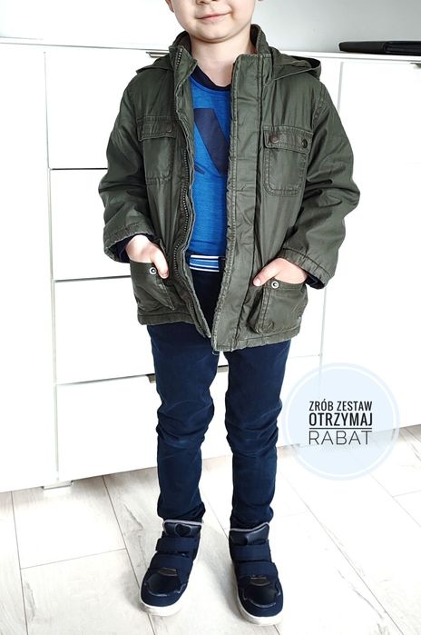 MS 104 cm Jesienna kurtka khaki z kapturem parka przeciwdeszczowa