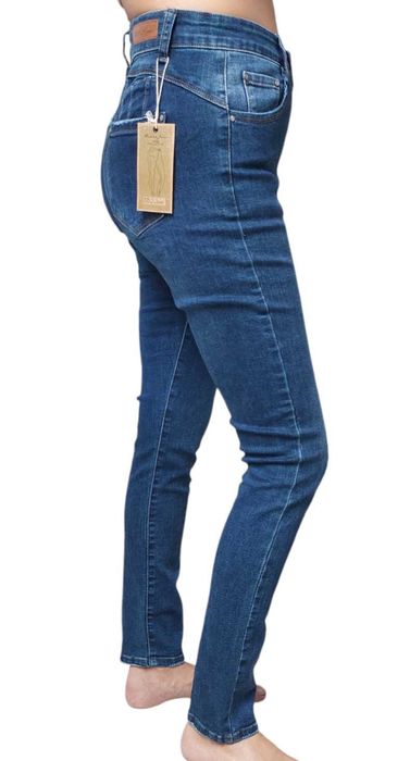 Bawełniane granatowe elastyczne spodnie jeansowe damskie, R. 46