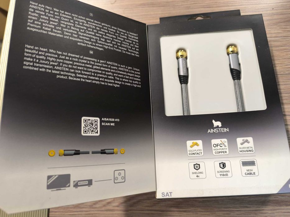 Kabel satelitarny Premium AINSTEIN SAT 2m NOWY 110dB AISA1020