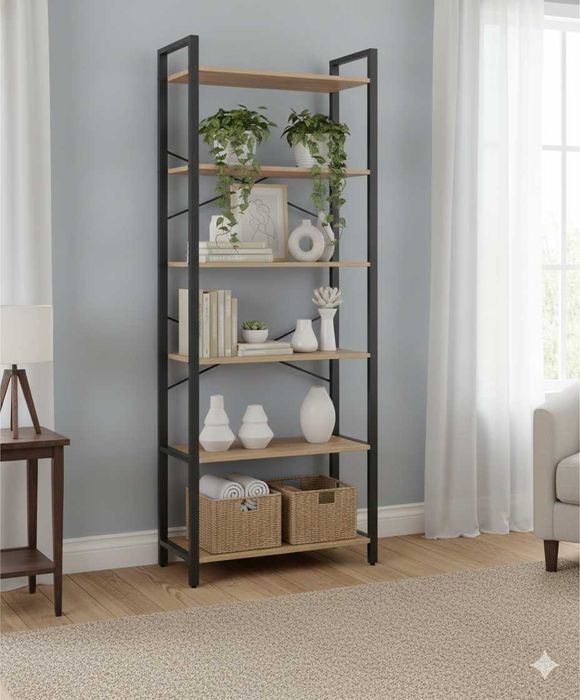 Nowy Regał na Książki Lofto 186x66x30  Metalowy 6 Półek Wysoki Wysyłka