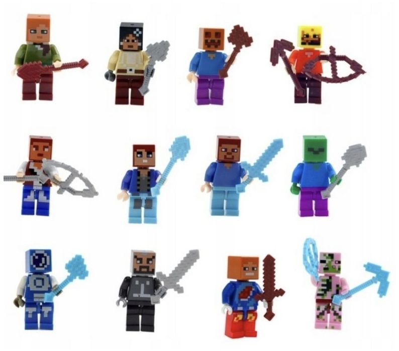 FIGURKI MINECRAFT My World Klocki 12 sztuk DUŻY Zestaw