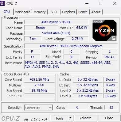 PC Desktop AMD Ryzen 4600G 3.7 GHz 6-Core / 32G RAM / 500G SSD