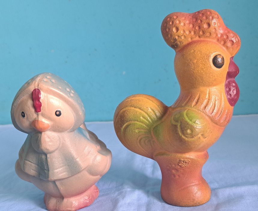 Резиновые игрушки СССР курочка, петух, курица, петушок