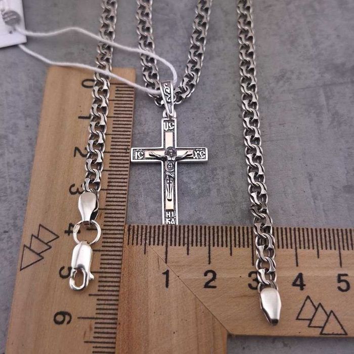 Комплект Ланцюжок срібний і хрестик із золотом Чоловіча цепочка хрест