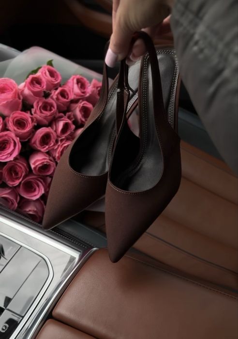 Текстильні туфлі слінгбеки в шоколадному кольорі 37