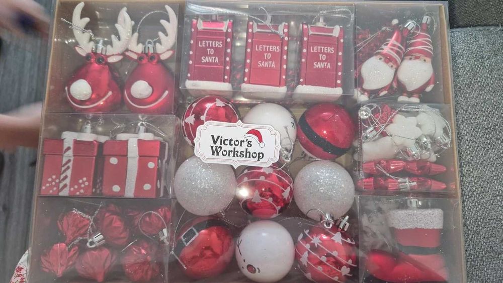 Conjunto de 100 Peças de Natal Vermelhas e Brancas