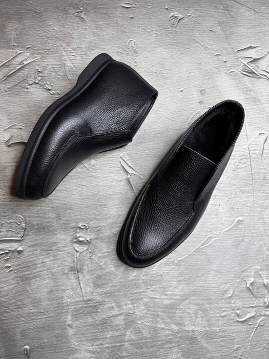 Черевики Зимові ЛОФЕРИ Шкіряні чоловічі чорні LORO PIANA! Шкіра+ХУТРО!