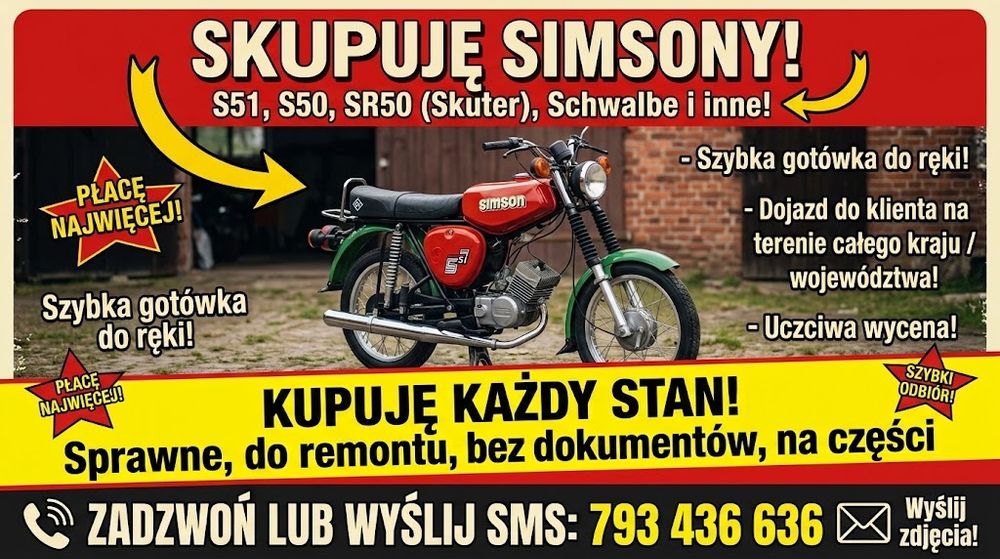 Kupie Simsony oraz inne stare motocykle-Każdy stan