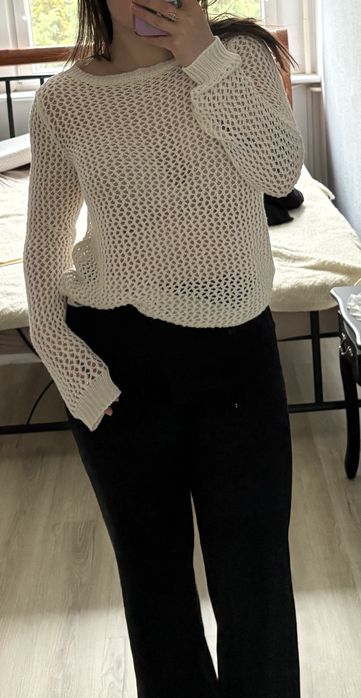 Ażurowy sweter kremowy boho M