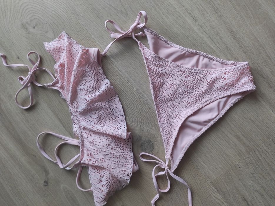 Koronkowy ażurowy kostium kąpielowy stroj dwuczęściowy 36 hm