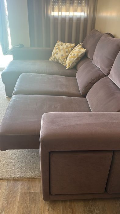 Sofá Chaise Longue Extensível com Arrumação + 2 Pufes | Excelente Estado