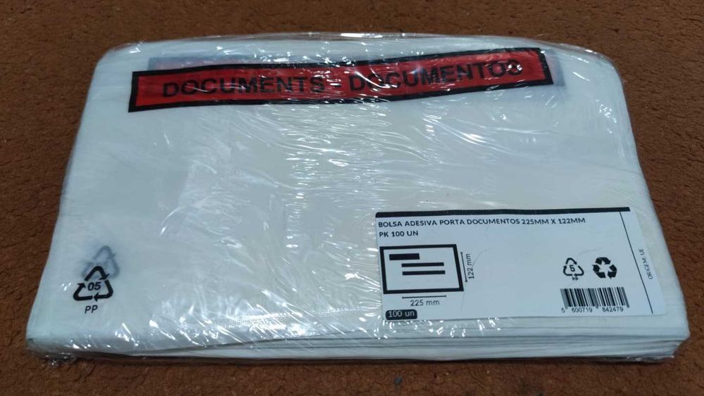 Bolsa Adesiva Porta Documentos, 225 x 122 mm, 100 Unidades