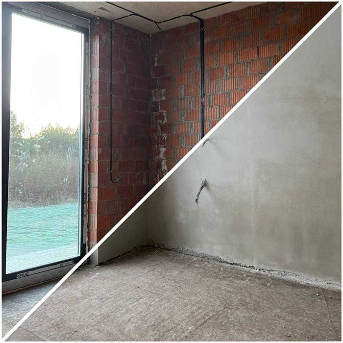 Машинна штукатурка, цементно-вапняна штукатурка, гіпсова штукатурка