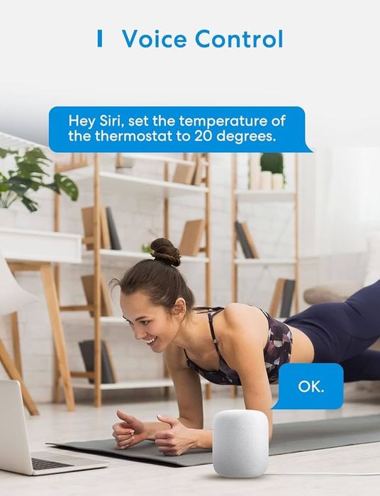 Розумний термостат для радіатора Meross, сумісний з HomeKit, Wi-Fi термостат для опалення, сумісний з Siri, Alexa та Google Assistant,