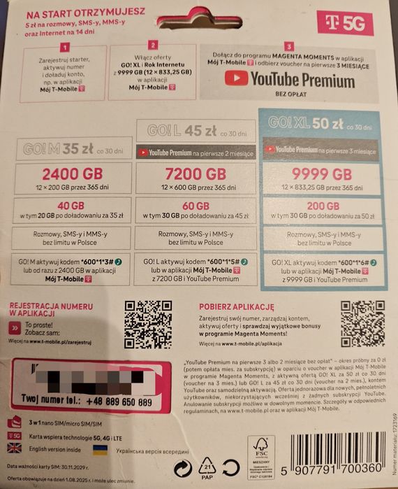 889 650 889 Złoty numer starter T Mobile Prosty Latwy Karta SIM