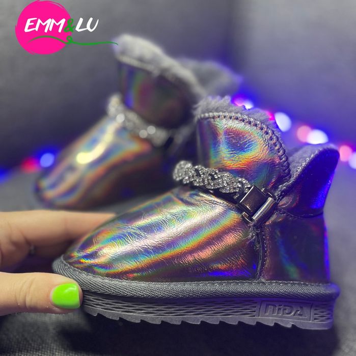 Oryginalne dziecięce botki śniegowce z futerkiem brązowe r.25