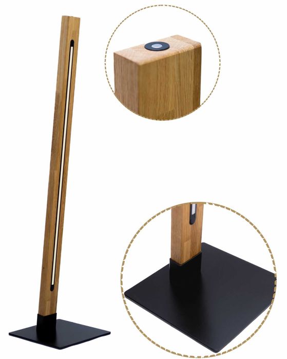 Lampa Stojąca Podłogowa Drewniana LOFT Metalowa Podstawa Dębowa