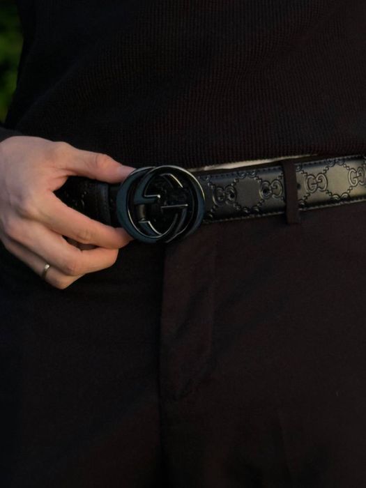 Ремінь Gucci чорний чоловічий пасок Гуччи ремень кожаный Гучи черный