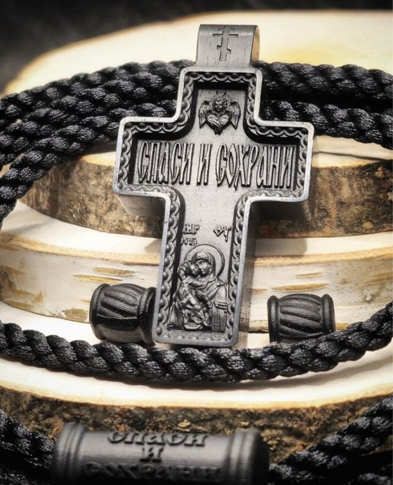 Православный крест из эбенового деререва, оберег Архангел Михаил