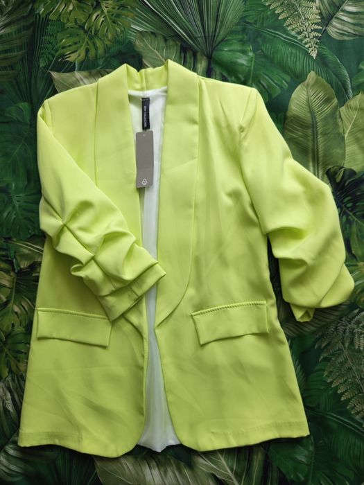 Marynarka S/M żakiet limonka jasna new collection italy Zara długa