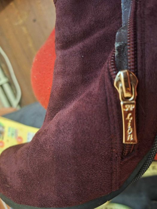 Женские высокие сапоги,мех,натур.замш,р.40,цвет-бордовый,импортSP LION