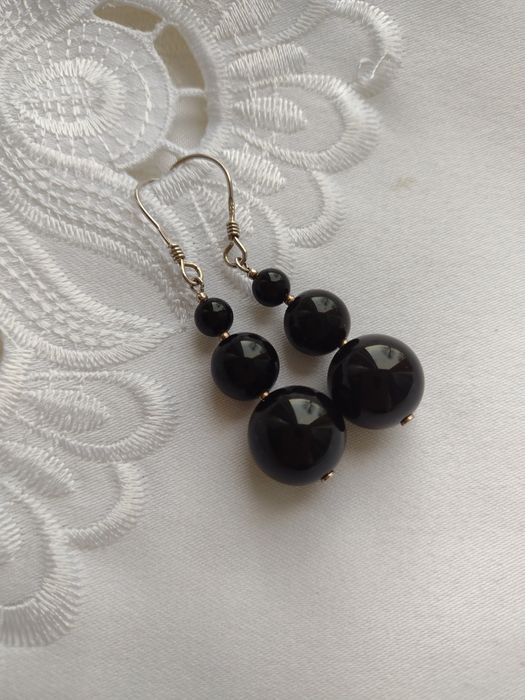 kolczyki 5,5cm kulki czarny onyks