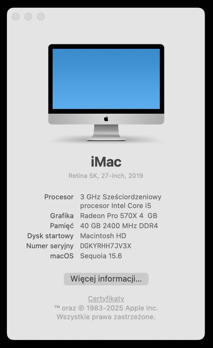 iMac 27 cali i5 40gb ddr4
